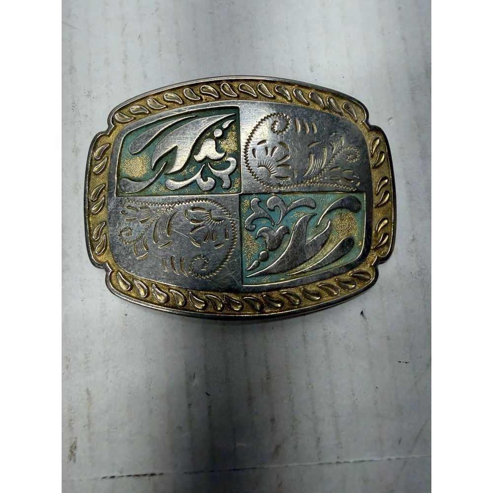 Western Belt Buckle Turquoise, Gold, Silver